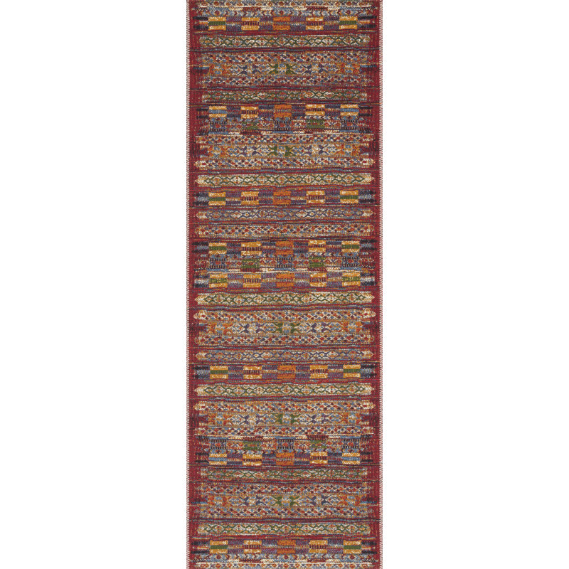Tapis géométrique abstrait intérieur / extérieur tissé à la machine, Tapis de couloir 2 pi 5 po x 11 pi 2 po