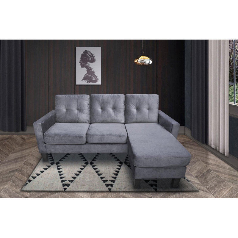 Ollice 3 Seater Velvet Sofa & Chaise, Grey