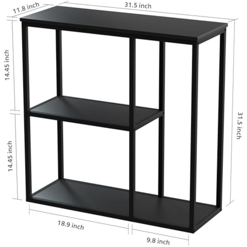 Black Metal Industrial Console Table with 3-Tier Storage
