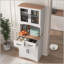 Armoire de cuisine en bois avec garde-manger et micro-ondes avec portes en verre encadrées et tiroir