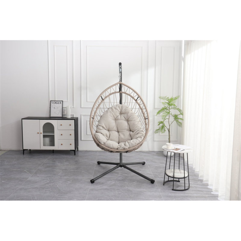 Chaise d'extérieur suspendue en forme d'œuf avec support, Gris clair