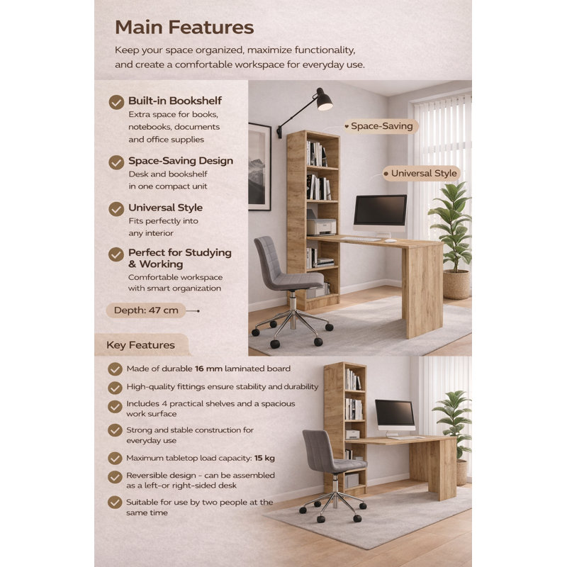 Meyersdale Modular Writing Desk, Oak