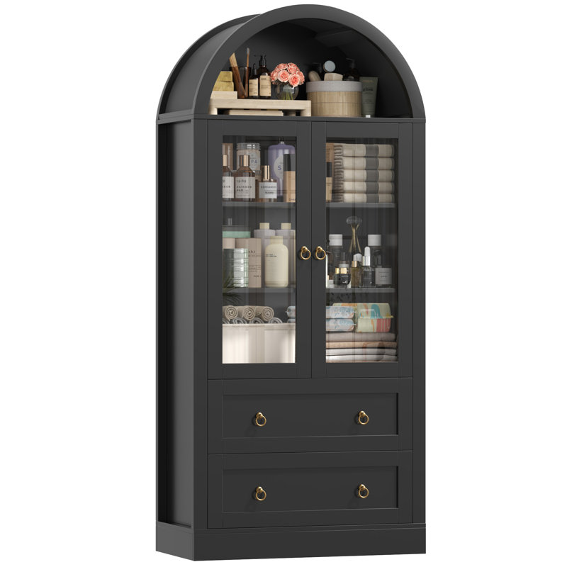 Armoire de salle de bain autoportante 69,7 po H, Noir