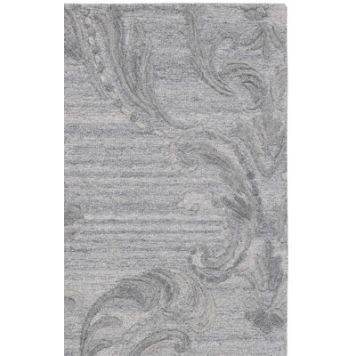 Floral Hand Tufted Wool/Cotton Floral Rug in Gray