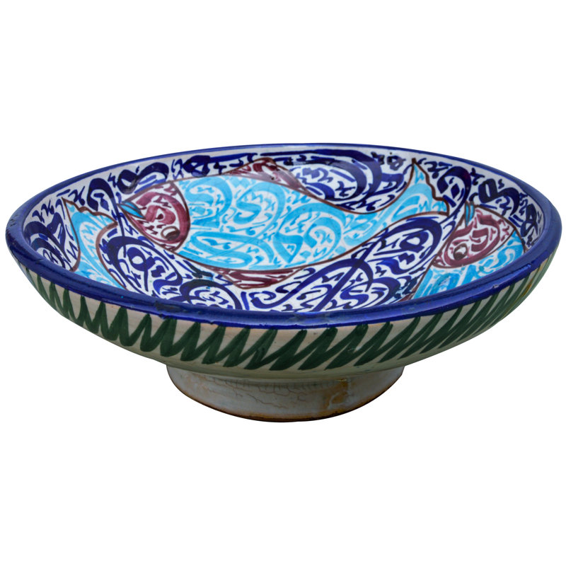 Bol décoratif en céramique bleu / turquoise / brun
