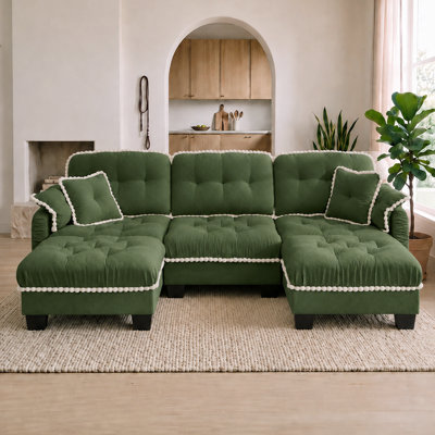 Canapé 3 places en chenille nuage avec coussin lombaire, 2 repose-pieds mobiles, coussin capitonné matelassé, conception ergonomique