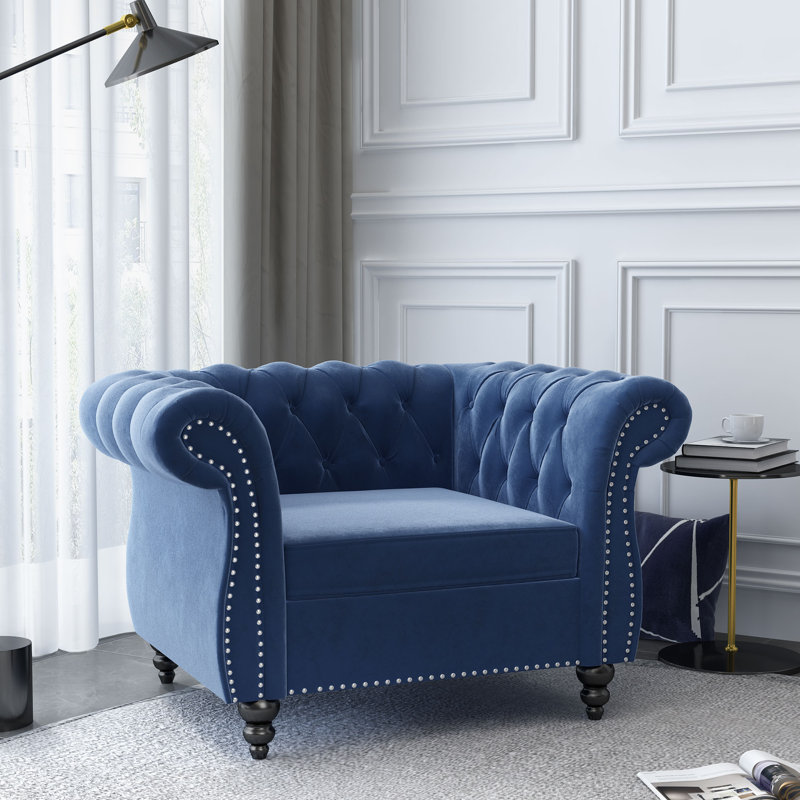 Engelgard Velvet Chesterfield Chair, Blue Velvet