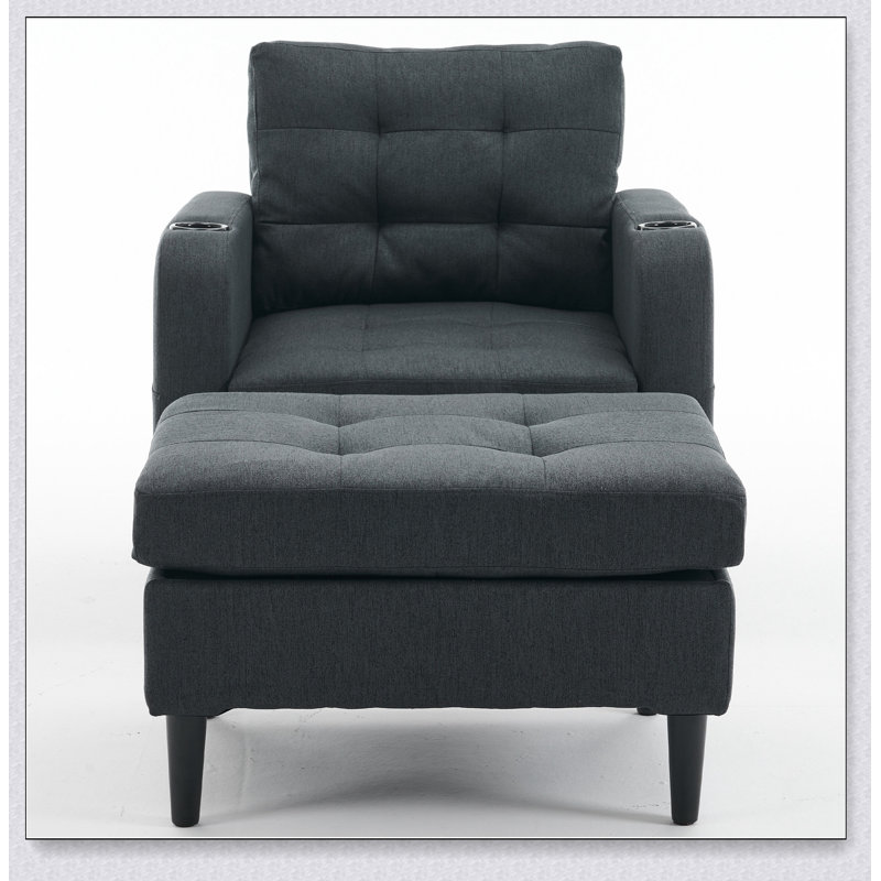 Dark Grey Upholstered Armchair and Storage Ottoman Set - Comfortable