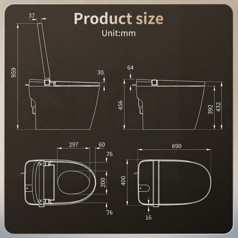 Toilette Smart Bidet avec réservoir d'appoint intégré et ouverture / fermeture automatique