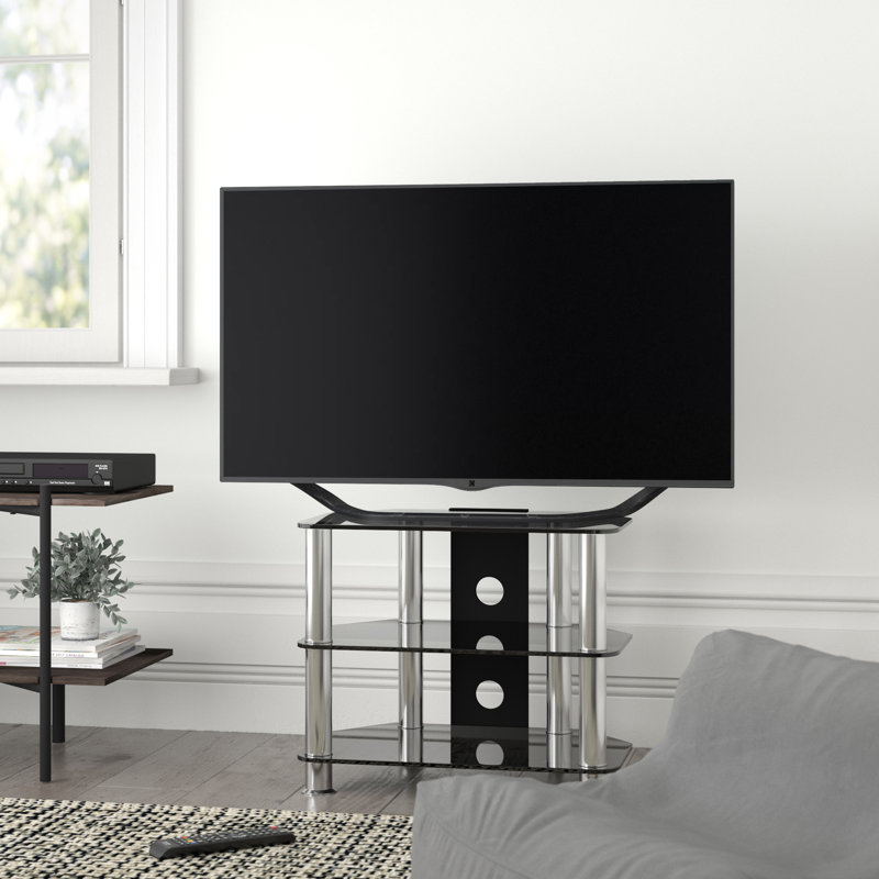 Byrge TV Stand for TVs , 50cm H x 125cm W x 42cm D, Chrome/Clear Glass