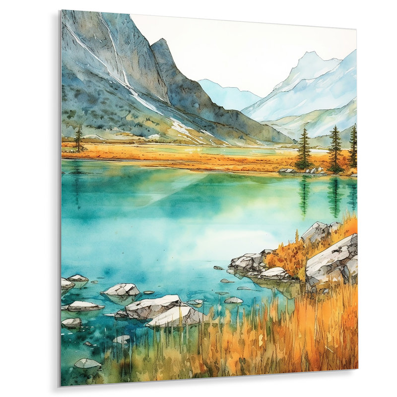 Calming Mountain Riverside II - impression sans cadre sur métal, H 32 po x l 24 po x P 1 po