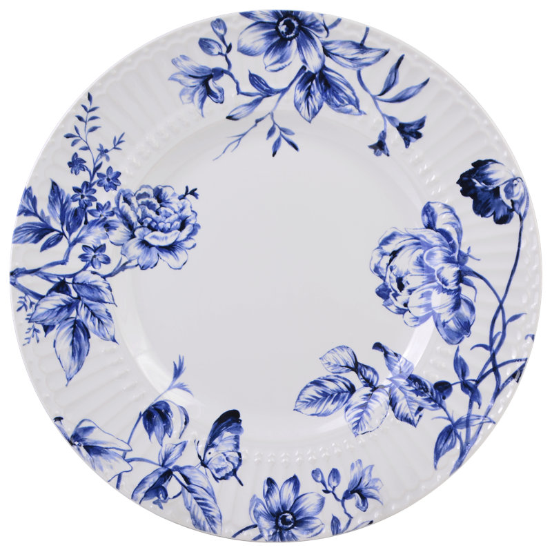 Cassian Blue Floral Embossed Porcelain 12-Piece Dinnerware Set