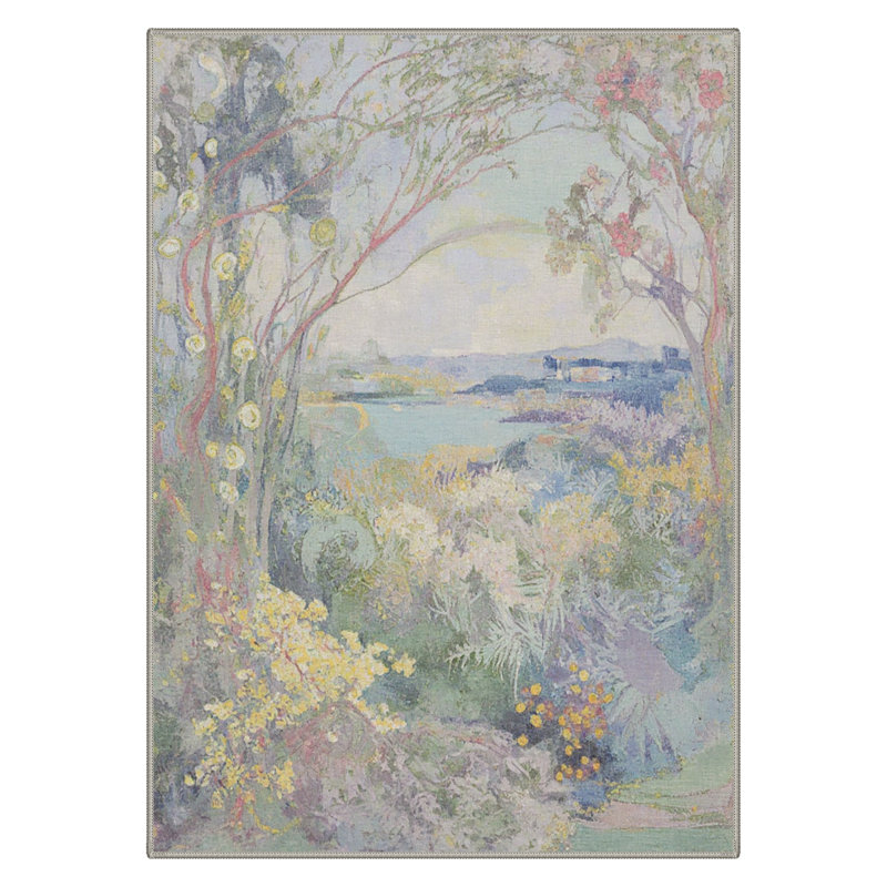 Abshire Impressionist Garden Landscape Machine Washable Green / Yellow / Blue Indoor Area Rug with Non-Slip Backing