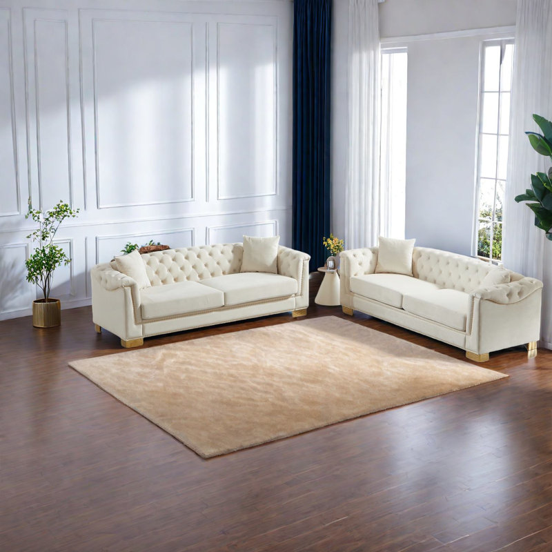 Luxueux canapés en velours, ensemble 3 places Chesterfield pour appartements modernes