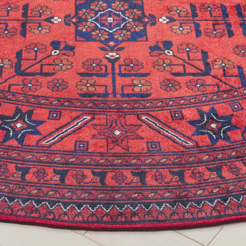 Wynna Orlando Felt/Velvet/Laminated Film Machine Washable Southwestern Rug in Red/Black, Round 6'7"