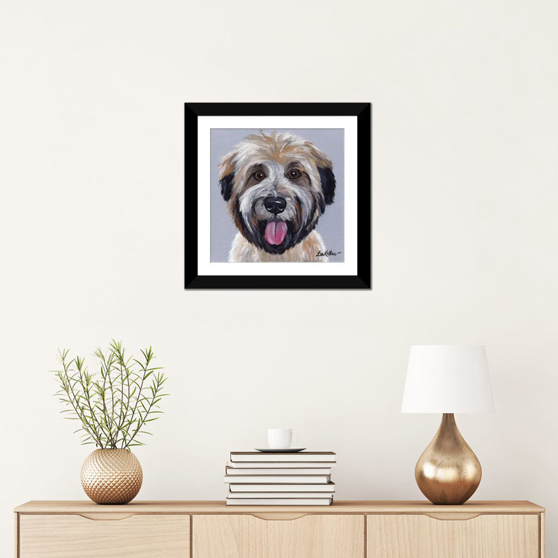 Wheaten Terrier III, H 16 po x l 16 po x P 1 po, Papier d'art encadré noir, Blanc