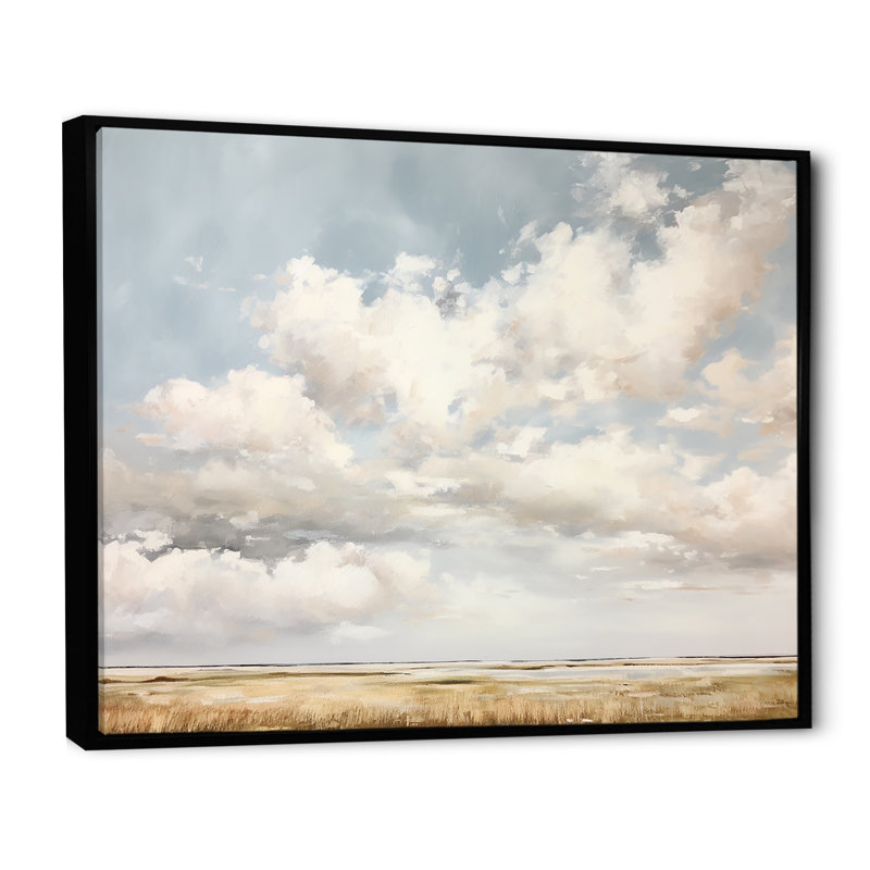 Nuage blanc paysage minimaliste - décoration murale nuages, H 12 po x l 20 po x P 1 po, Cadre flottant noir