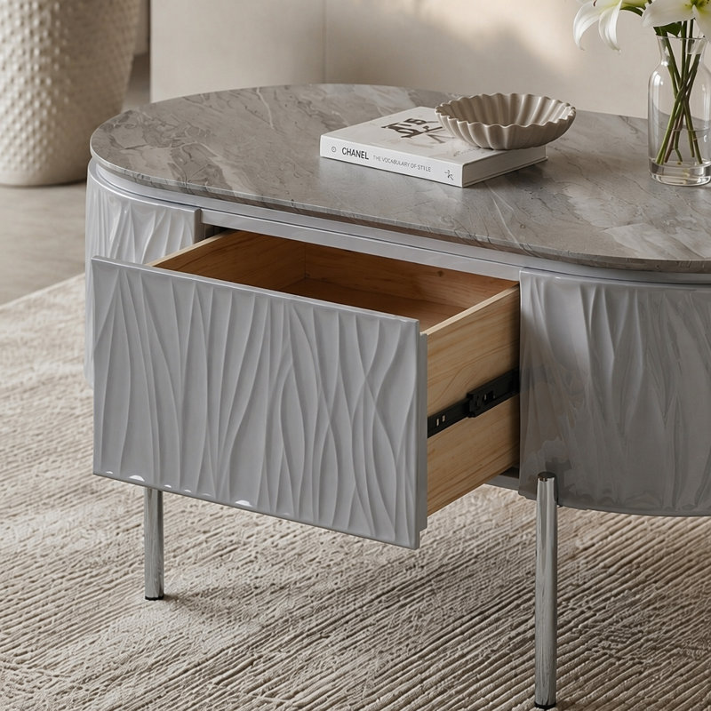 Table basse yukino gris ultrabrillant et finition chromée, Chrome / Chrome,Grey, Does Not Apply, 30" H x 16" W x 47" D