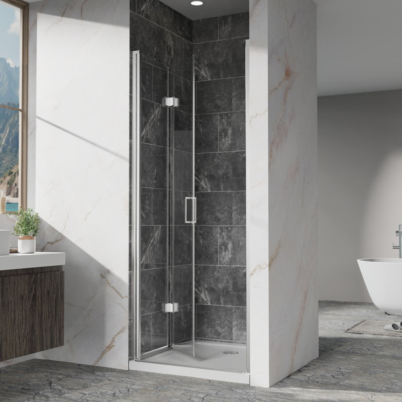 Pivot Shower Doors, 30" W X 72" H Frameless Bi-Fold Swing Shower Door,1/4" (6Mm) Clear Tempered Glass, Chrome Finish Hardware, Reversible Installation