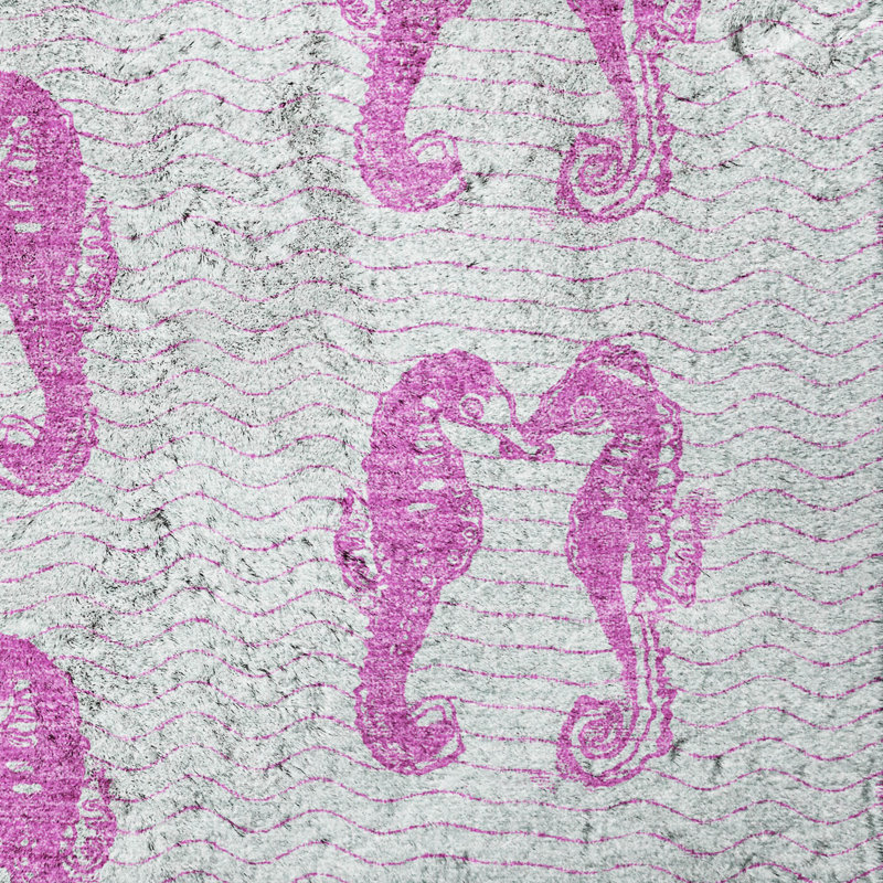 Premium Machine Washable Dream Shag ADS194 Seahorses Rug, 8' x 10', Pink
