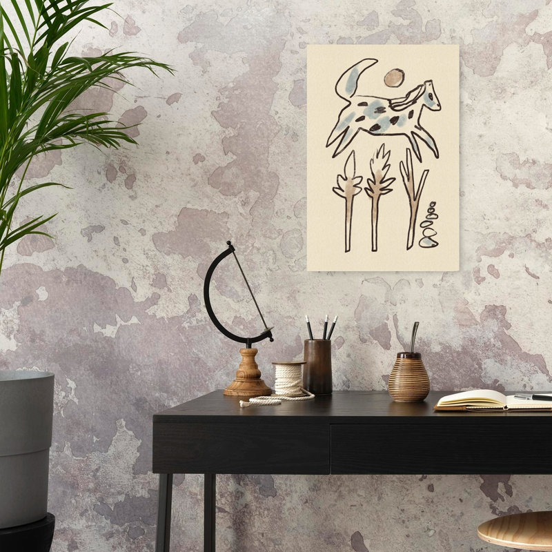 «Leaping Desert Horse Minimalist Peaceful Abstract Horse Nature Landscape», reproduction d'art murale, 24" H x 16" W