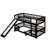 Twin Over Twin Low Bunk Bed With Slide, Fence And Ladder For Kids & Teens, Espresso-1824739675
