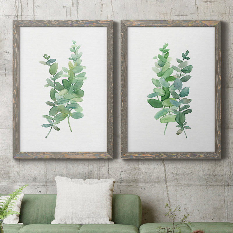 Eucalyptus I - ensemble de 2 reproductions d'art sur toile, H 20 po x l 34 po x P 1,5 po, Encadré gris