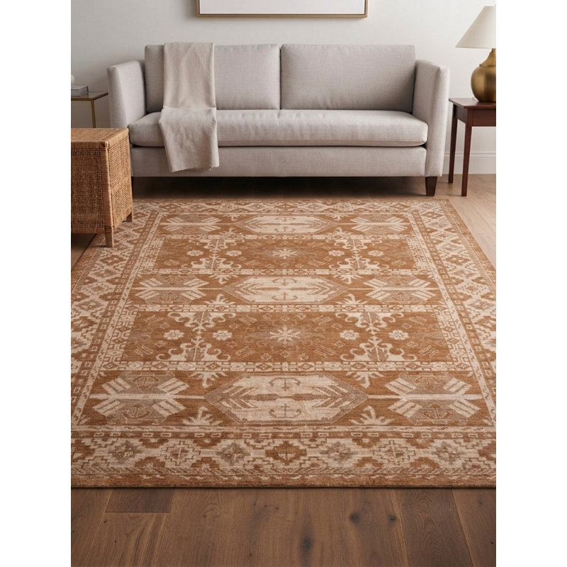 Laine noué à la main brun oriental | Tapis d'intérieur beige Beige, Rectangle 6 pi x 9 pi