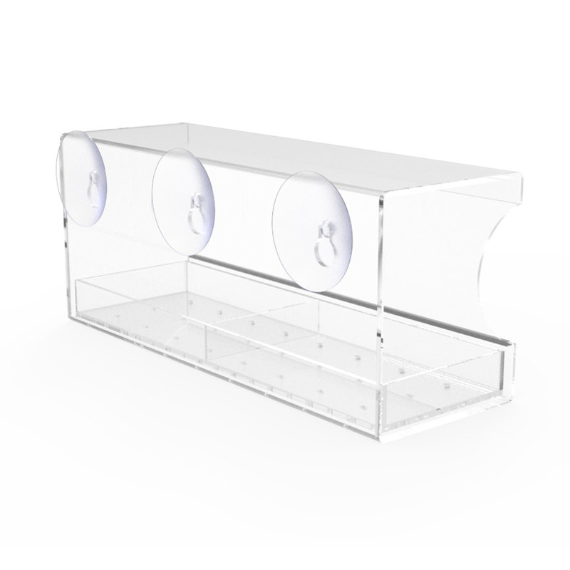 Clear Acrylic Window-Mounted Bird Feeder with Removable Tray