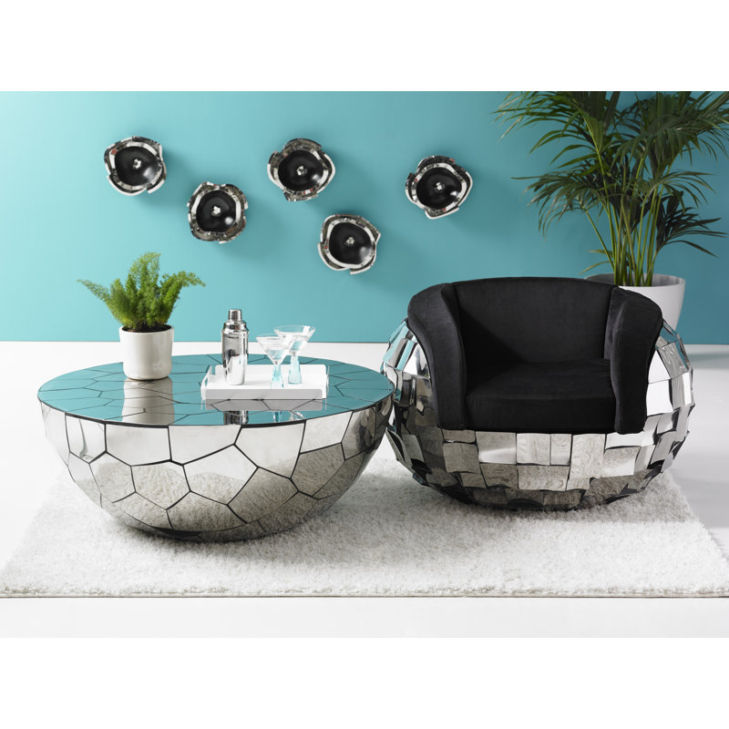 Luxe Mirror-Finish Round Stainless Steel Coffee Table in Black/Silver