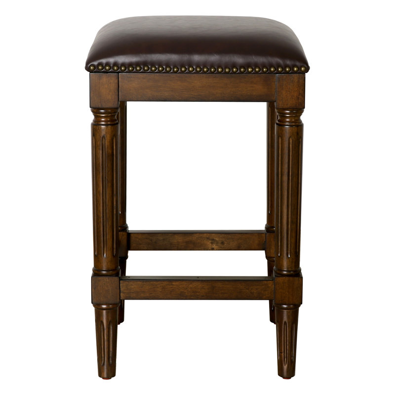 Bertia Square Wood Counter and Bar Stool, Counter Stool (25.75" Seat Height), Dark Brown/Distressed Walnut