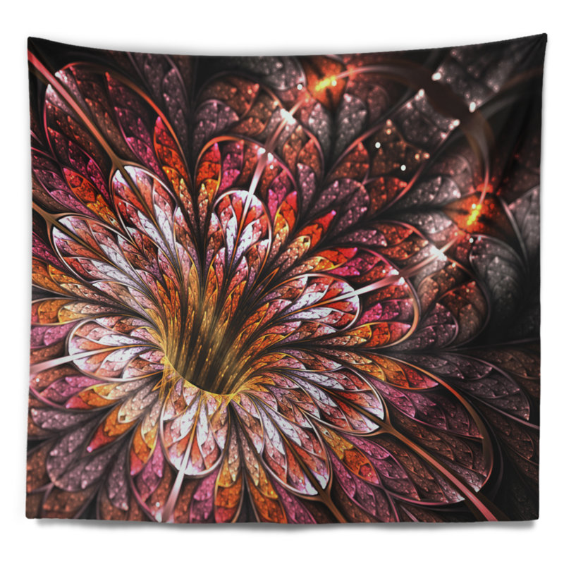 Tapisserie floral à motif fractal rouge light scintillant, H 32 po x l 39 po