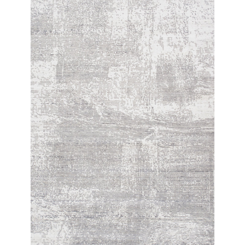 Adra Hand Knotted Abstract Area Rug in Ivory / Grey