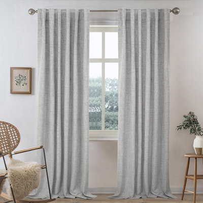 100% Blackout Linen Textured  Curtains Farmhouse Thermal Insulated Pocket Back Tab Full Light Blocking 2 Panel