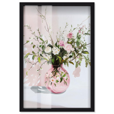 Pink Glass Vase II Floral Decor Shadowbox Print by Art Remedy