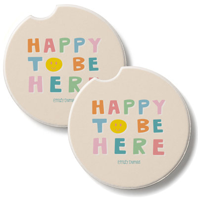«Happy to be Here», ensemble de 2 sous-verres de voiture en pierre absorbants