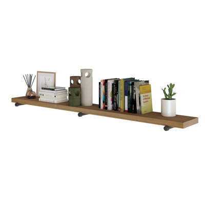 Tablette flottante de 72 pouces avec support pour tablette à tuyaux, tablette murale en bois de 9,25 po de profondeur, tablette de salon, tablette industrielle à tuyaux de 1,5 po d'épaisseur, tablettes de bureau, décor de maison de campagne et de style bohème, noyer spécial, 1 pièce
