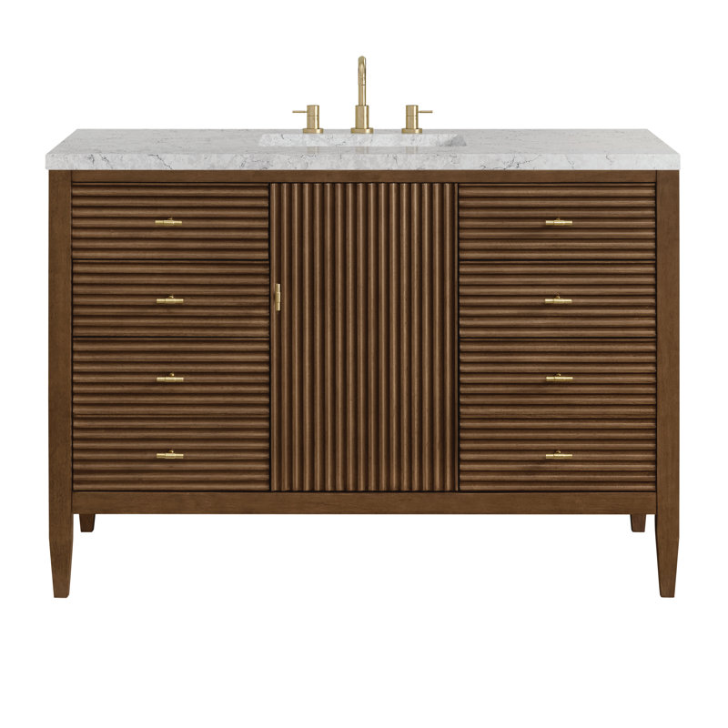 Myrrin 48'' W Single Vanity, Mid-Century Walnut, Eternal Jasmine Pearl, 8" Widespread