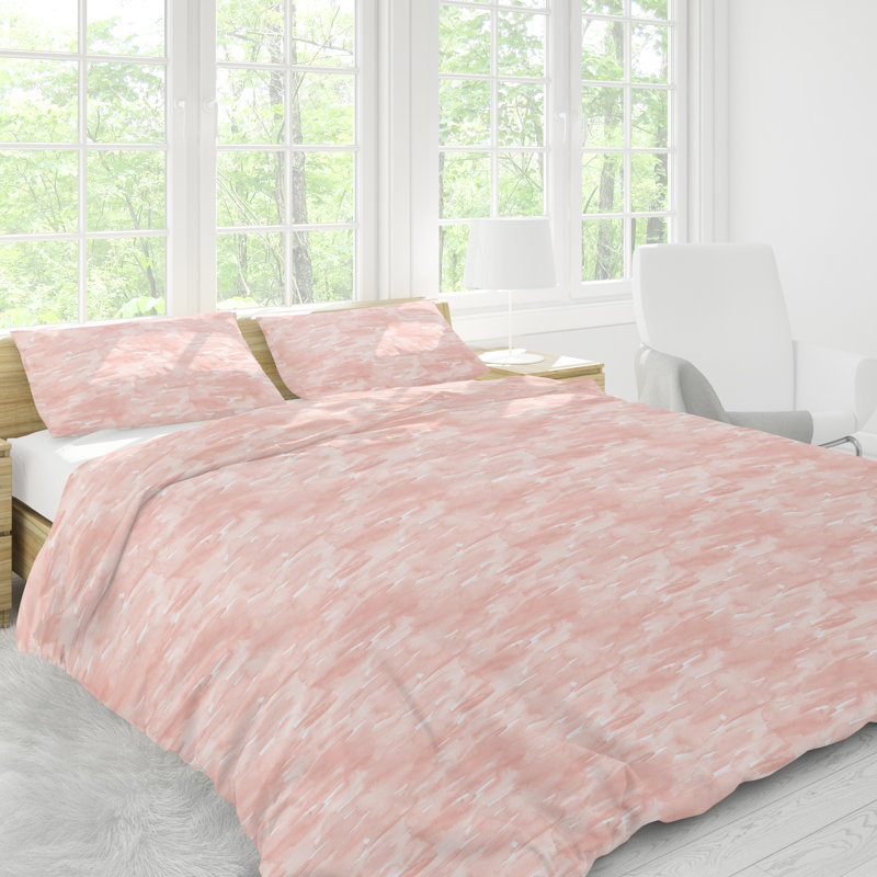 Cotton Sateen Abstract Duvet Cover, King/Cal. King Duvet Cover + 2 Shams, Pink