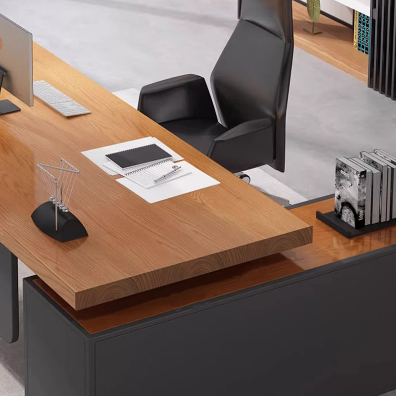 Bureaux en bois massif en forme de L jaune clair, H 29,53 po x l 86,61 po x P 59,06 po, Retour à droite