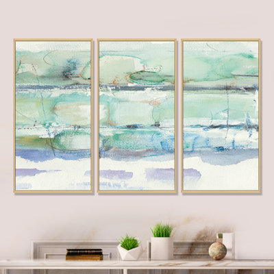 Panneau abstrait bleu I - ensemble d'art mural moderne et contemporain sur toile encadrée, 3 pièces