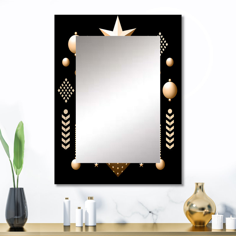 Golden Geometric Glam Heart - Geometric Wall Mirror, Gold Decorative Mirror, Printed Metal Art, 32" x 24"