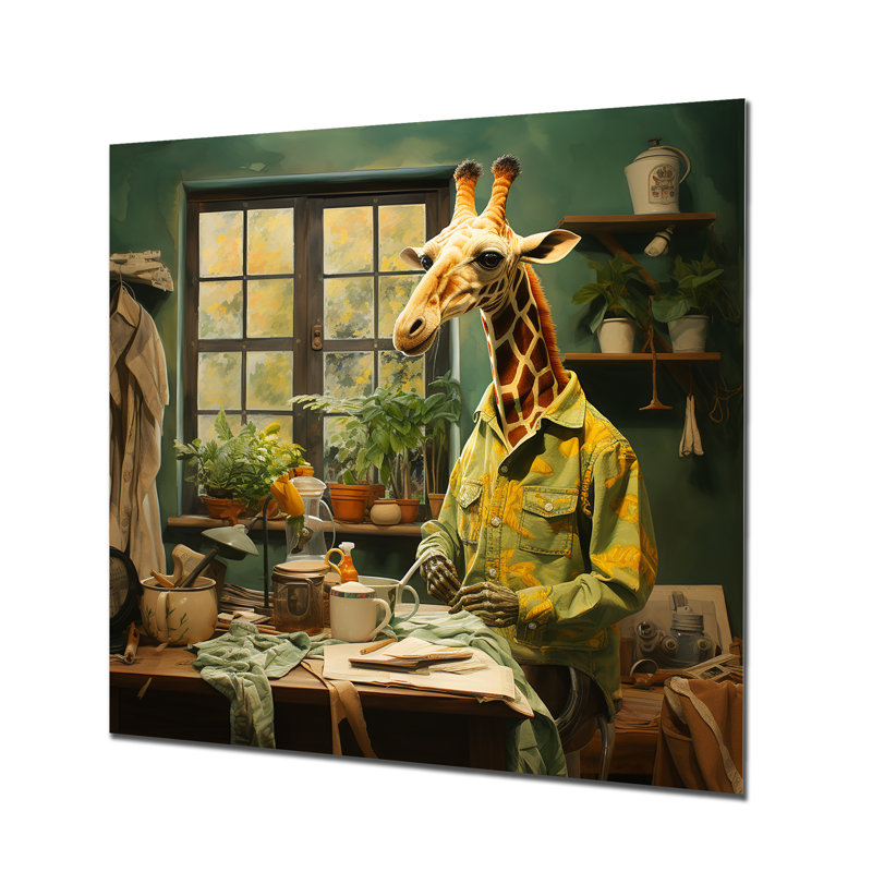 Mignonne girafe dans la salle de lavage 3 - Art mural en métal, H 16 po x l 16 po