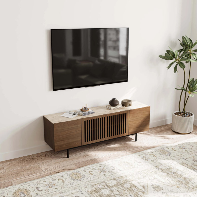 Meuble télé Mid-Century moderne avec pierre frittée