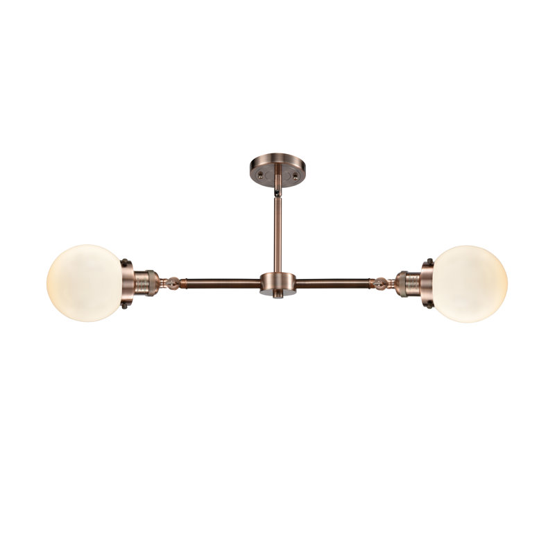 Luminaire suspendu pour îlot de cuisine 2 lumières Clementina, Blanc brillant, Cuivre antique, Ampoule DEL 6 watts Vinage