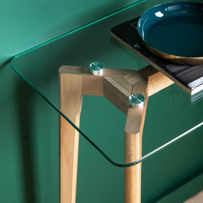 Achouhada 90cm Glass Top Console Table, Oak