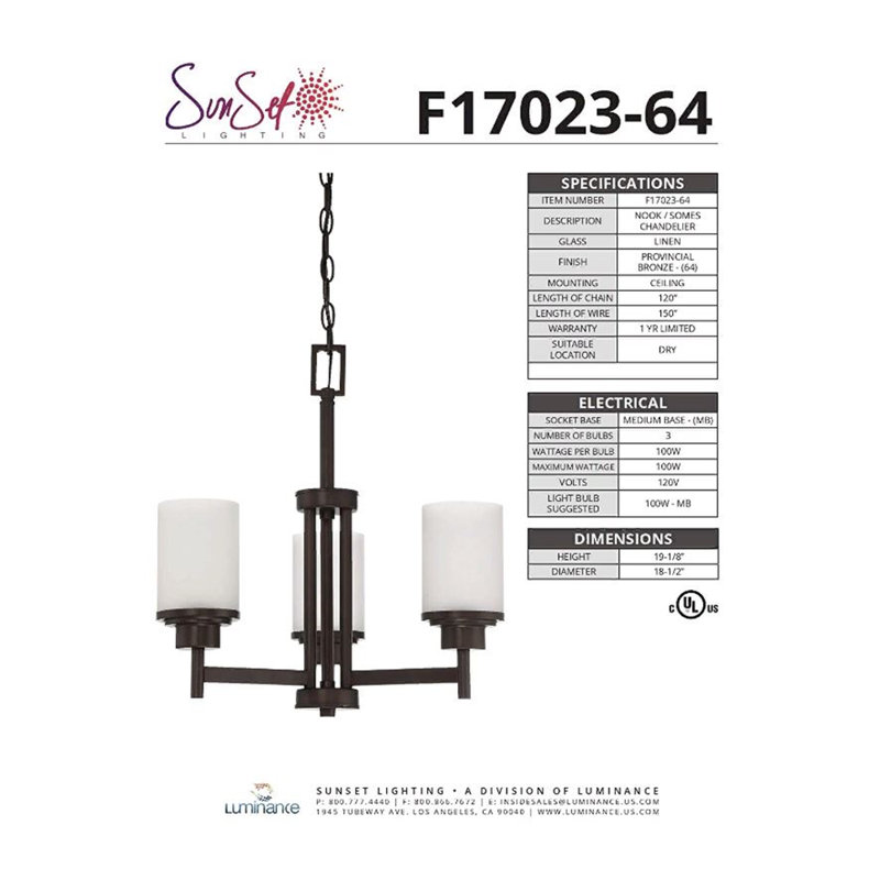 Lustre classique à 3 lumières Bristol, Nickel brillant satiné