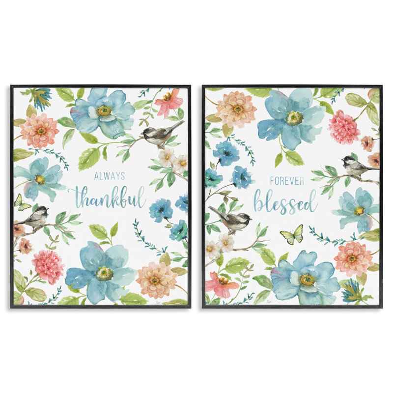 Ensemble de 2 giclées encadrées roses et bleues Gratitude Blooms, design par Nan, Giclée noire de minuit encadrée