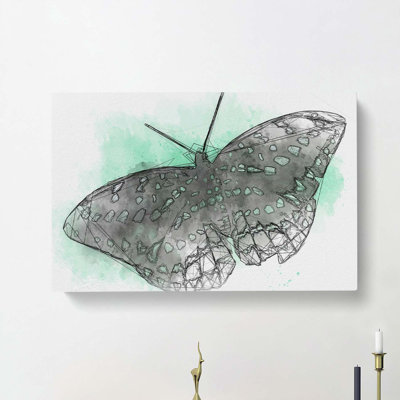 Mint Green Butterfly Art In Abstract - Wrapped Canvas