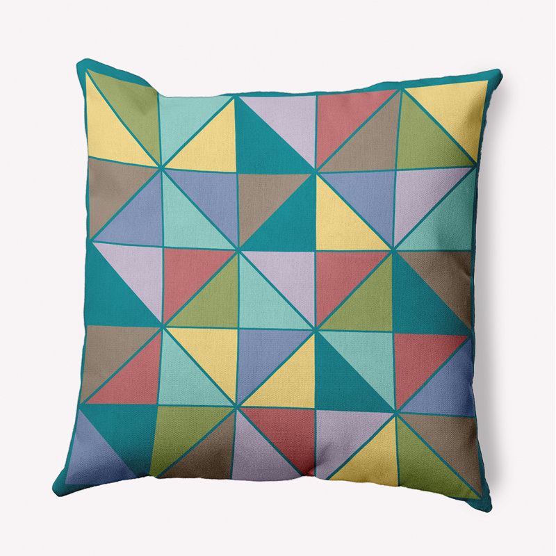 Coussin intérieur / extérieur Leafy Branch, H 20 po x l 20 po, Bleu / mauve / vert géométrique